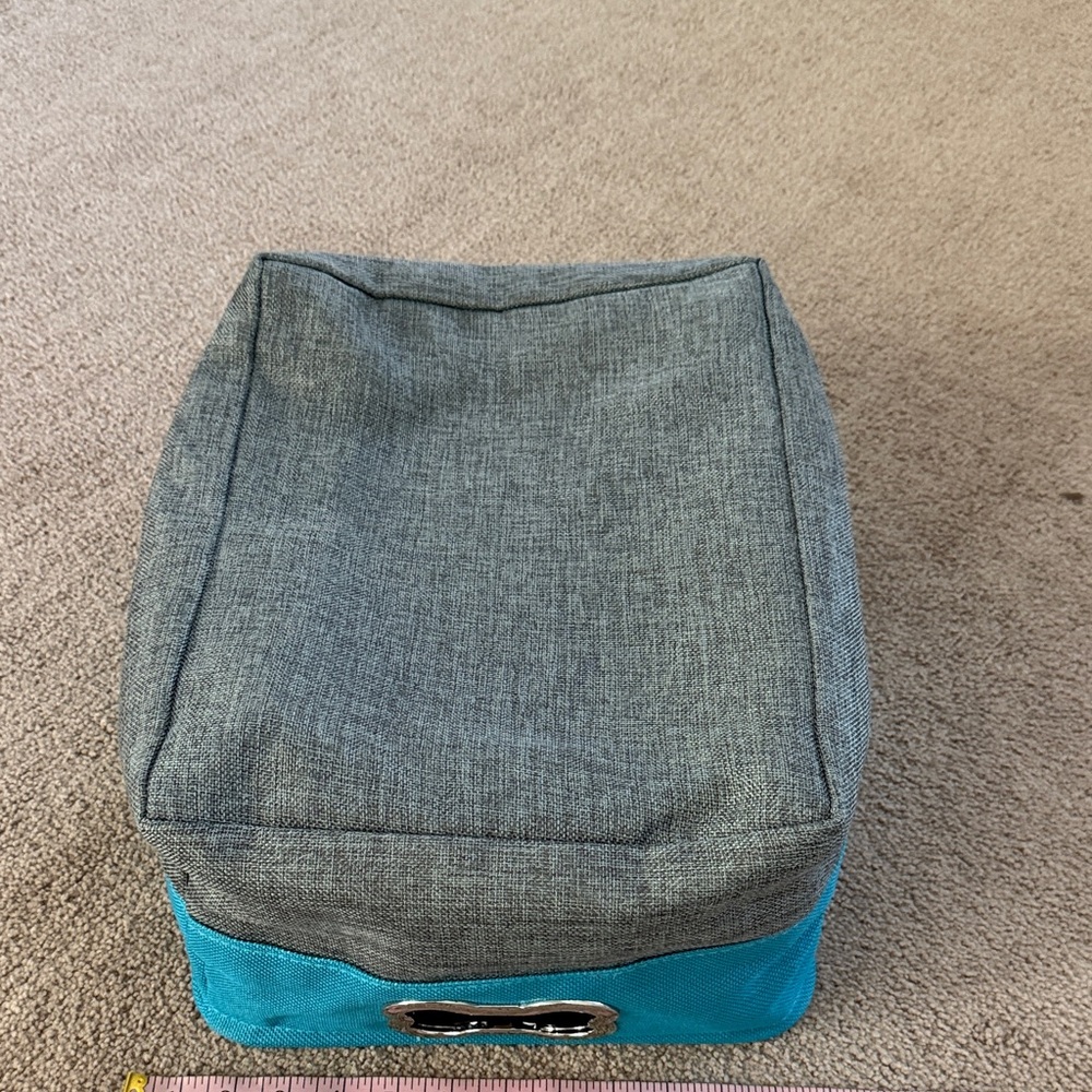 Turquoise and Gray Fabric Storage Bin for pet toys. Dog bone handles. - Picture 6 of 7